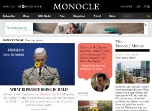 How monocle.com looks like on a tablet such as an iPad.