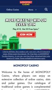 How monopolycasino.com looks like on a mobile device such as an iPhone.