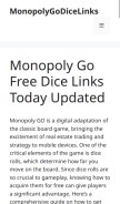 How monopolygodicelinks.com looks like on a mobile device such as an iPhone.