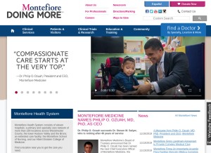 How montefiore.org looks like on a tablet such as an iPad.