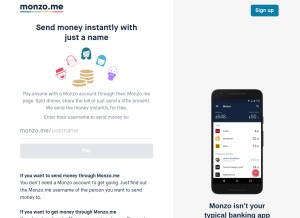 How monzo.me looks like on a tablet such as an iPad.