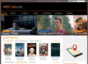How moovielive.com looks like on a tablet such as an iPad.