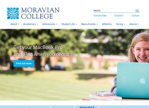 How moravian.edu looks like on a tablet such as an iPad.