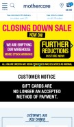How mothercare.com looks like on a mobile device such as an iPhone.