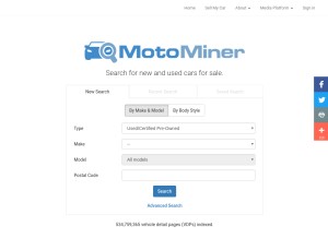 How motominer.com looks like on a tablet such as an iPad.