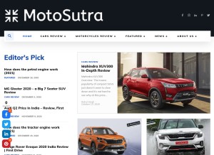 How motosutra.in looks like on a tablet such as an iPad.