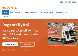 How move-it.se looks like on a tablet such as an iPad.