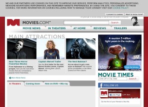 How movies.com looks like on a tablet such as an iPad.
