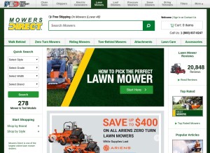 How mowersdirect.com looks like on a tablet such as an iPad.