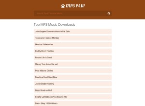 How mp3paw.com looks like on a tablet such as an iPad.