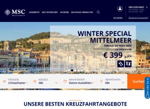 How msc-kreuzfahrten.de looks like on a tablet such as an iPad.
