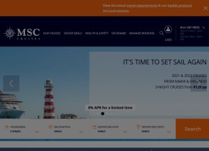 How msccruisesusa.com looks like on a tablet such as an iPad.