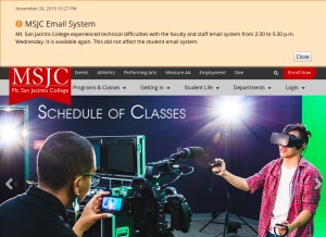 How msjc.edu looks like on a tablet such as an iPad.