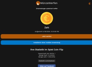 How muenzewerfen.de looks like on a tablet such as an iPad.