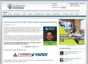 How multifamilyinsiders.com looks like on a tablet such as an iPad.
