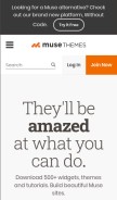 How muse-themes.com looks like on a mobile device such as an iPhone.