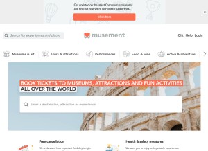How musement.com looks like on a tablet such as an iPad.