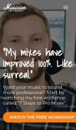 How musicianonamission.com looks like on a mobile device such as an iPhone.