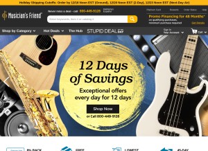 How musiciansfriend.com looks like on a tablet such as an iPad.
