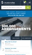 How musicnotes.com looks like on a mobile device such as an iPhone.