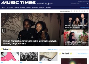How musictimes.com looks like on a tablet such as an iPad.
