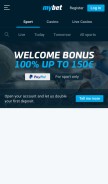 How mybet.com looks like on a mobile device such as an iPhone.