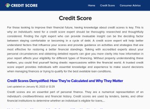 How mycredit-score.org looks like on a tablet such as an iPad.