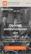 How myheritage.no looks like on a mobile device such as an iPhone.
