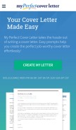 How myperfectcoverletter.com looks like on a mobile device such as an iPhone.