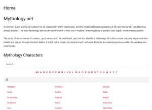 How mythology.net looks like on a tablet such as an iPad.