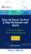 How myus.com looks like on a mobile device such as an iPhone.