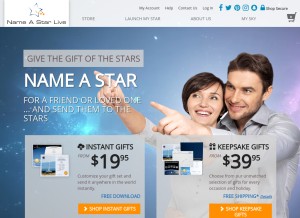 How nameastarlive.com looks like on a tablet such as an iPad.