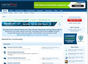 How namepros.com looks like on a tablet such as an iPad.