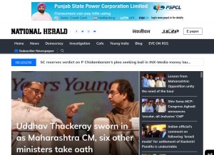 How nationalheraldindia.com looks like on a tablet such as an iPad.