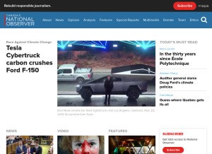 How nationalobserver.com looks like on a tablet such as an iPad.