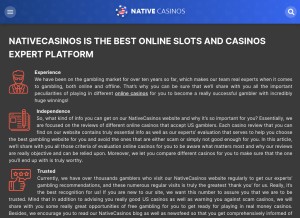 How nativecasinos.com looks like on a tablet such as an iPad.