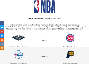 How nba4free.com looks like on a tablet such as an iPad.