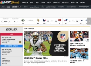 How nbcsports.com looks like on a tablet such as an iPad.