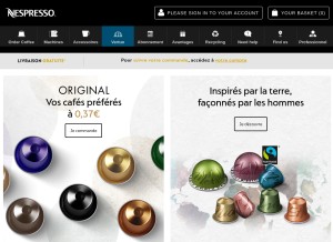 How nespresso.com looks like on a tablet such as an iPad.