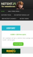 How netent.fi looks like on a mobile device such as an iPhone.