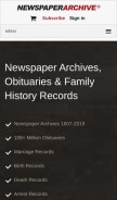 How newspaperarchive.com looks like on a mobile device such as an iPhone.