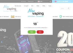 How newvaping.com looks like on a tablet such as an iPad.