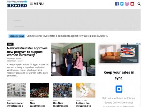 How newwestrecord.ca looks like on a tablet such as an iPad.