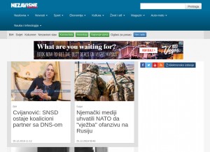 How nezavisne.com looks like on a tablet such as an iPad.