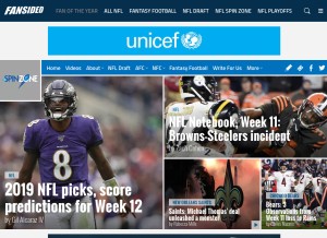 How nflspinzone.com looks like on a tablet such as an iPad.