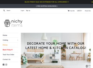 How nichyitems.com looks like on a tablet such as an iPad.
