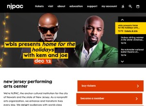 How njpac.org looks like on a tablet such as an iPad.