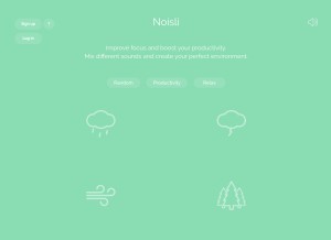 How noisli.com looks like on a tablet such as an iPad.