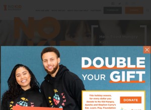 How nokidhungry.org looks like on a tablet such as an iPad.