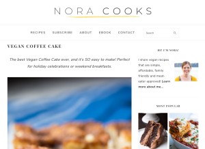How noracooks.com looks like on a tablet such as an iPad.